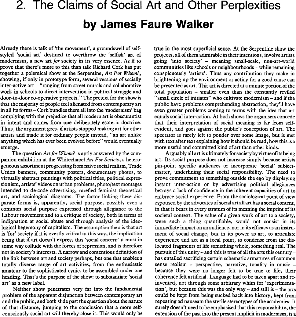 1978  :  The Claims of Social Art and Other Perplexities - James Faure Walker